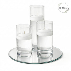 Eastland Round Mirror and Cylinder Vase Centerpiece with Richland 3" Floating Candles Set of 7