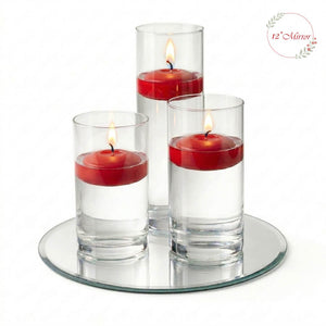 Eastland Round Mirror and Cylinder Vase Centerpiece with Richland 3" Floating Candles Set of 7