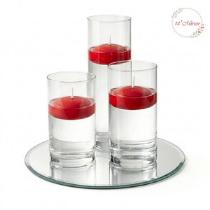 Eastland Round Mirror and Cylinder Vase Centerpiece with Richland 3" Floating Candles Set of 7