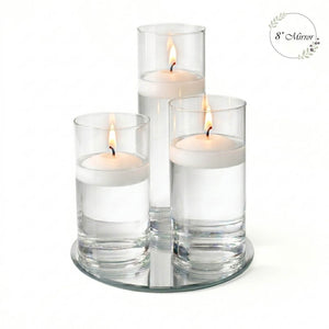 Eastland Round Mirror and Cylinder Vase Centerpiece with Richland 3" Floating Candles Set of 7