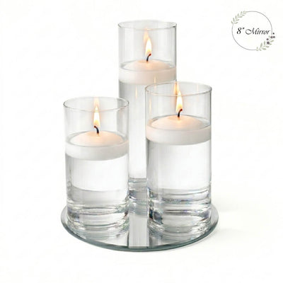 Eastland Round Mirror and Cylinder Vase Centerpiece with Richland 3" Floating Candles Set of 84 - White - 8 Inch Size - thumbnail number 2