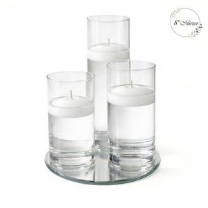 Eastland Round Mirror and Cylinder Vase Centerpiece with Richland 3" Floating Candles Set of 7