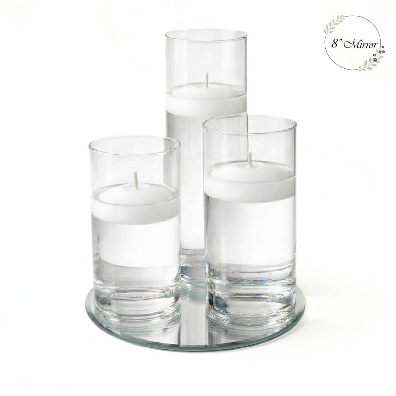 Eastland Round Mirror and Cylinder Vase Centerpiece with Richland 3" Floating Candles Set of 84 - White - 8 Inch Size - thumbnail number 1