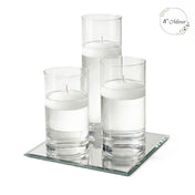 Eastland Square Mirror and Cylinder Vase Centerpiece with Richland 3" Floating Candles Set of 7 - White - 8 Inch Size - thumbnail number 1