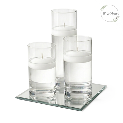 Eastland Square Mirror and Cylinder Vase Centerpiece with Richland 3" Floating Candles Set of 84 - thumbnail number 1