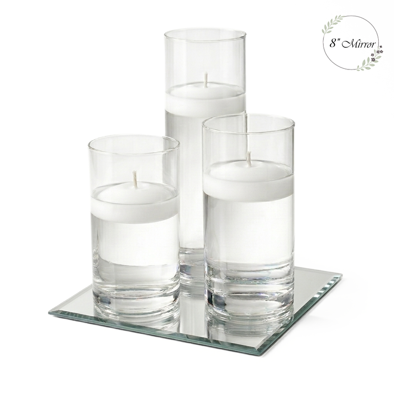 Eastland Square Mirror and Cylinder Vase Centerpiece with Richland 3" Floating Candles Set of 84 - thumbnail number 1