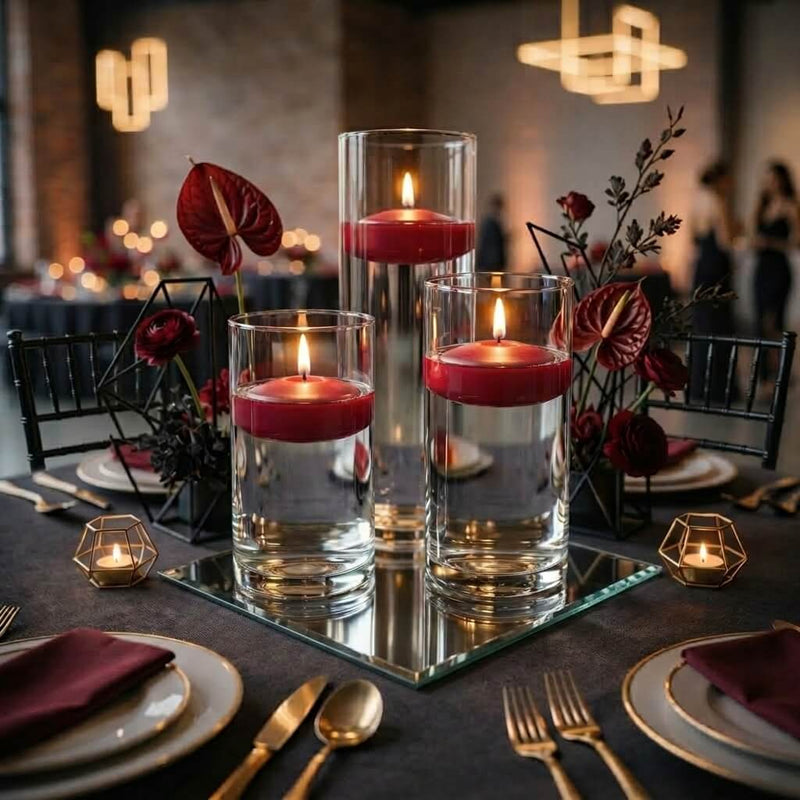 Cylinder Vase Centerpiece & Richland 3" Floating Candles Set of 8 - Red - thumbnail number 5