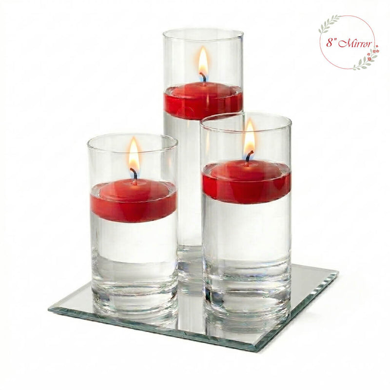 Eastland Square Mirror and Cylinder Vase Centerpiece with Richland 3" Floating Candles Set of 7 - Red - 8 Inch Size - thumbnail number 2