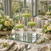 Eastland Square Mirror and Cylinder Vase Centerpiece with Richland 3" Floating Candles Set of 7 - Green - 12 Inch Size - thumbnail number 3