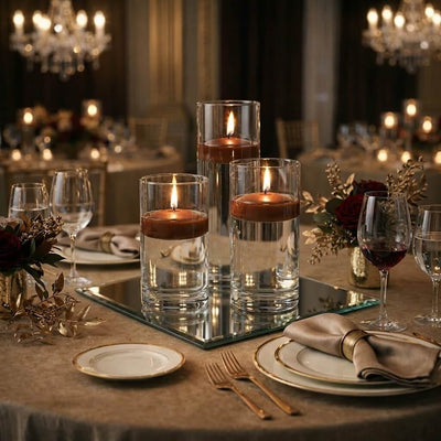 Cylinder Vase Centerpiece & Richland 3" Floating Candles Set of 8 - Brown - thumbnail number 7