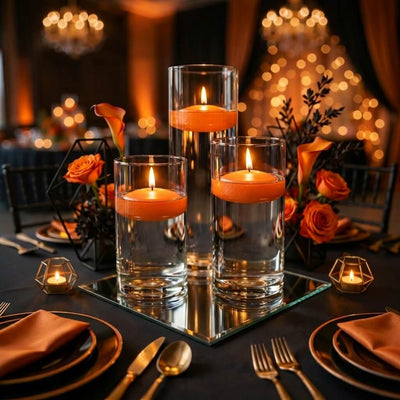 Richland Floating Candles & Eastland Cylinder Holders Set of 48 - Orange - thumbnail number 5