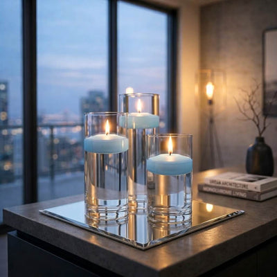 Cylinder Vase Centerpiece & Richland 3" Floating Candles Set of 8 - Light Blue - thumbnail number 3