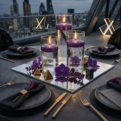 Cylinder Vase Centerpiece & Richland 3" Floating Candles Set of 48 - Purple - thumbnail number 4