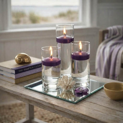 Cylinder Vase Centerpiece & Richland 3" Floating Candles Set of 48 - Purple - thumbnail number 6