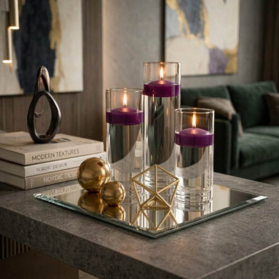 Cylinder Vase Centerpiece & Richland 3" Floating Candles Set of 48 - Purple - thumbnail number 7