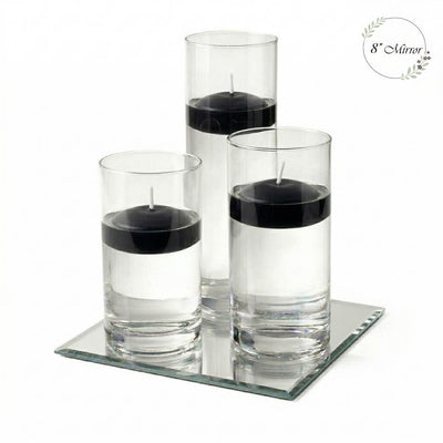 Eastland Square Mirror and Cylinder Vase Centerpiece with Richland 3" Floating Candles Set of 7 - Black - 8 Inch Size
