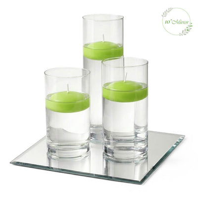Eastland Square Mirror and Cylinder Vase Centerpiece with Richland 3" Floating Candles Set of 7 - Green - 10 Inch Size