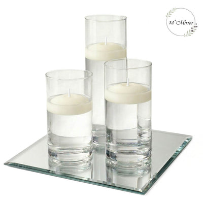 Eastland Square Mirror and Cylinder Vase Centerpiece with Richland 3" Floating Candles Set of 7 - Light Ivory - 12 Inch Size - thumbnail number 1