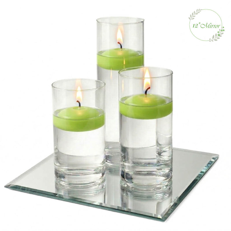 Eastland Square Mirror and Cylinder Vase Centerpiece with Richland 3" Floating Candles Set of 7 - Green - 12 Inch Size - thumbnail number 2