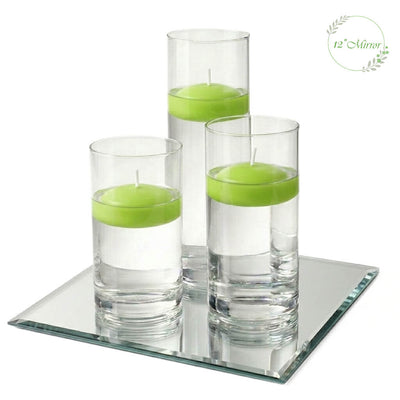 Eastland Square Mirror and Cylinder Vase Centerpiece with Richland 3" Floating Candles Set of 7 - Green - 12 Inch Size - thumbnail number 1