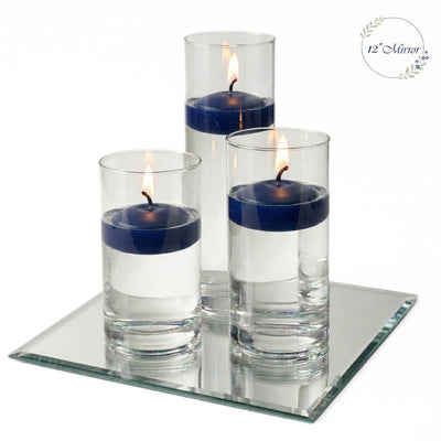 Eastland Square Mirror and Cylinder Vase Centerpiece with Richland 3" Floating Candles Set of 7 - Navy Blue - 12 Inch Size - thumbnail number 2