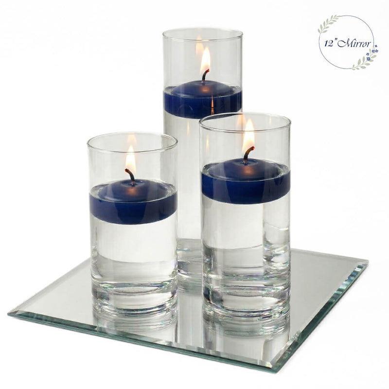 Eastland Square Mirror and Cylinder Vase Centerpiece with Richland 3" Floating Candles Set of 7 - Navy Blue - 12 Inch Size - thumbnail number 2