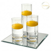 Eastland Square Mirror and Cylinder Vase Centerpiece with Richland 3" Floating Candles Set of 7 - Yellow - 12 Inch Size - thumbnail number 1