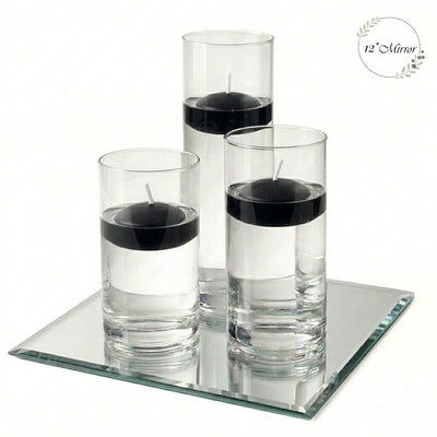 Eastland Square Mirror and Cylinder Vase Centerpiece with Richland 3" Floating Candles Set of 7 - Black - 12 Inch Size