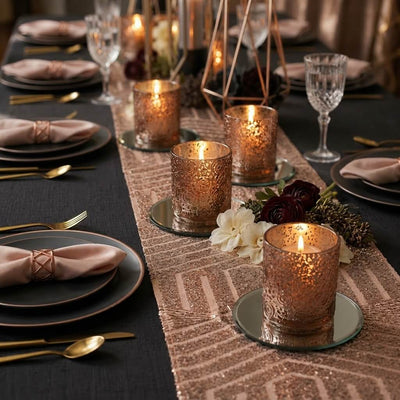 5" Round Mirror Coaster with mercury glass votives on a glamorous tablescape - thumbnail number 8
