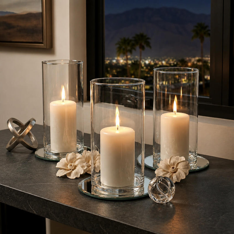 5" Round Mirror Coaster with lit candles in glass cylinder vases - thumbnail number 10