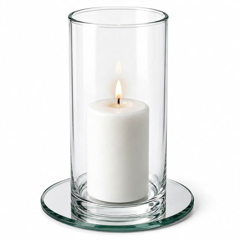 5" Round Mirror Coaster with a lit candle in a glass cylinder vase - thumbnail number 5