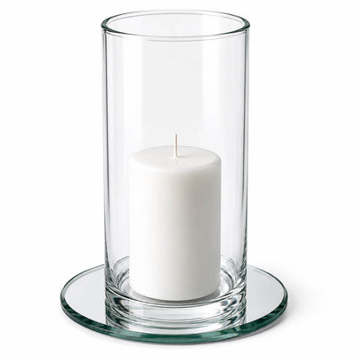 5" Round Mirror Coaster with a white pillar candle in a glass cylinder vase - thumbnail number 4