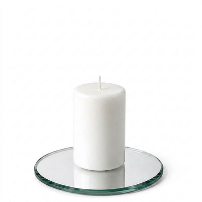 5" Round Mirror Coaster with a white pillar candle on a white background - thumbnail number 2