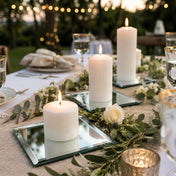 5" Square Mirror Coaster with lit pillar candles on an outdoor tablescape - thumbnail number 5