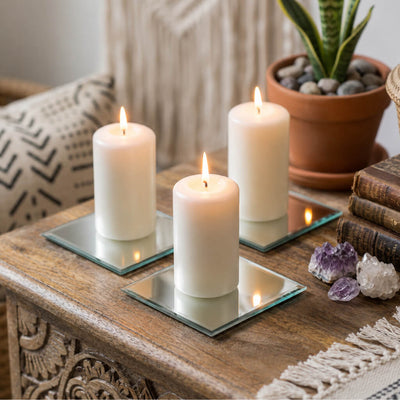 5" Square Mirror Coaster with three lit pillar candles on a wooden table - thumbnail number 8