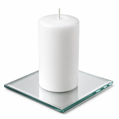 5" Square Mirror Coaster with a white pillar candle on a white background - thumbnail number 2