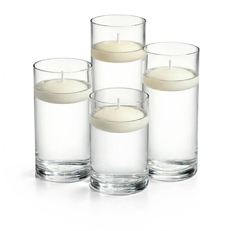 Cylinder Vase Centerpiece & Richland 3" Floating Candles Set of 8 - Light Ivory - thumbnail number 1