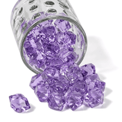 Lavender acrylic ice beads spill from a textured glass jar onto a clean white surface - thumbnail number 1