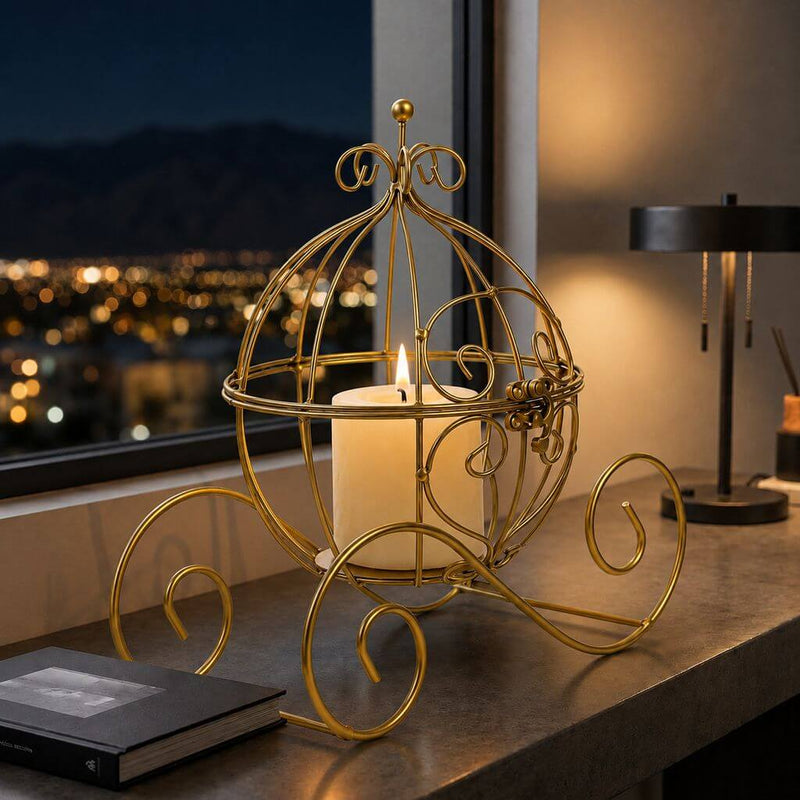 Cinderella Carriage Candle Holder or Card Display 11" – Gold Wrought Iron Wedding Table Accent - thumbnail number 9