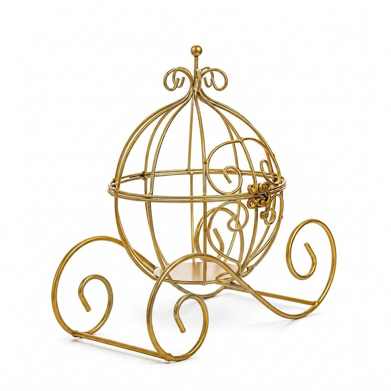 Cinderella Carriage Candle Holder or Card Display 11" – Gold Wrought Iron Wedding Table Accent - thumbnail number 1