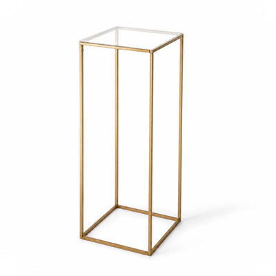 Tall gold metal display stand with a clear square acrylic top - thumbnail number 2