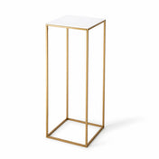 Tall gold metal display stand topped with a square white acrylic plexiglass sheet - thumbnail number 2