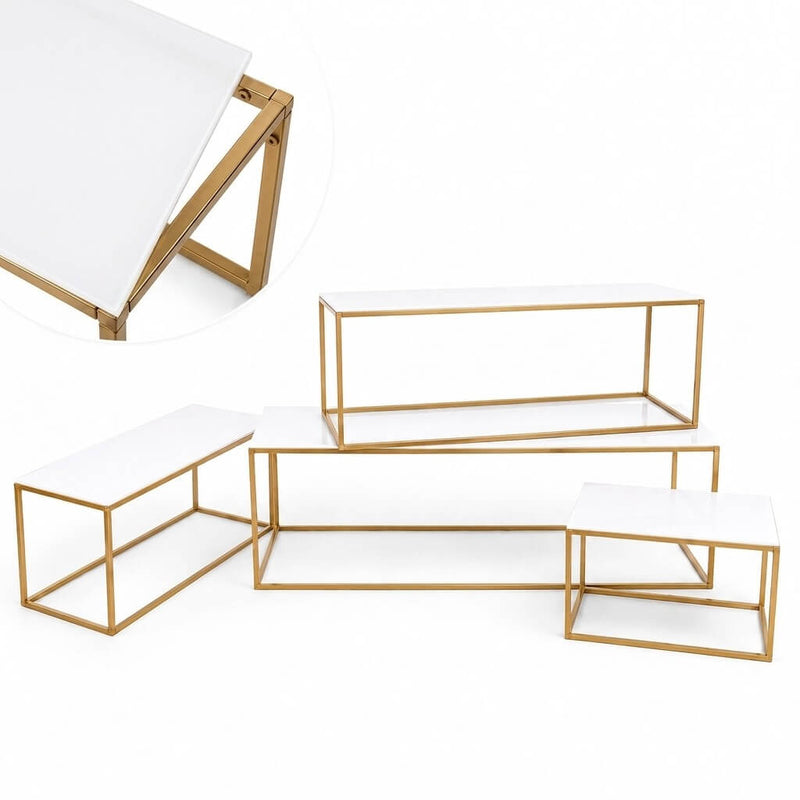 Set of rectangular white acrylic and gold metal display stands in various sizes - thumbnail number 1