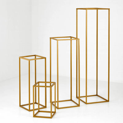 Matte Gold Metal Flower Stands Set of 4 – 16", 24", 32", 40" Frames for Wedding Column Displays