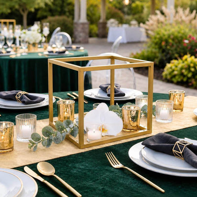 Set of 2 Gold Metal Flower Stands 8" – Square Geometric Frame for Wedding Centerpiece Display - thumbnail number 5