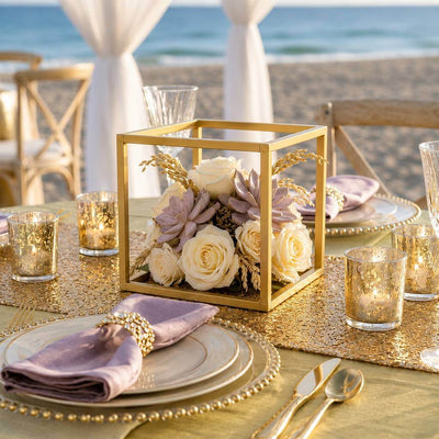 Set of 2 Gold Metal Flower Stands 8" – Square Geometric Frame for Wedding Centerpiece Display - thumbnail number 6