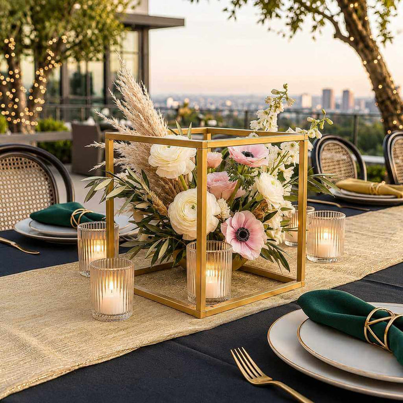 Set of 2 Gold Metal Flower Stands 8" – Square Geometric Frame for Wedding Centerpiece Display - thumbnail number 7
