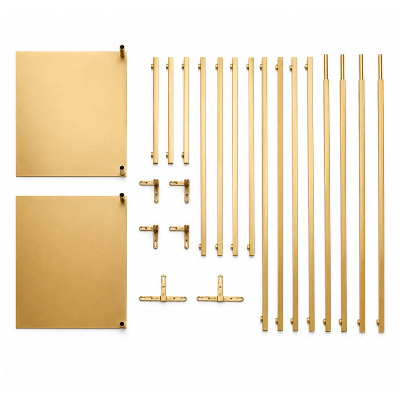 Disassembled parts of the gold metal arch stand including bases and rods - thumbnail number 4