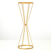 Reversible Dual Cone Gold Metal Flower Stand 27" – Geometric Pedestal for Wedding Centerpieces - thumbnail number 1