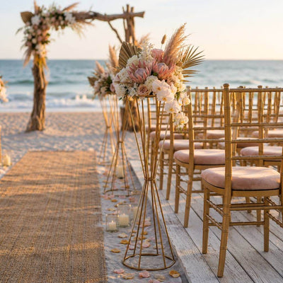 27 inch geometric reversible dual cone gold metal stand as wedding aisle decor - thumbnail number 2